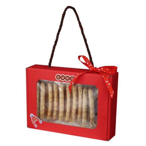 

gift wrap 50pcs handle paper box with window biscuit baking caramel cookies packaging wedding birthday party