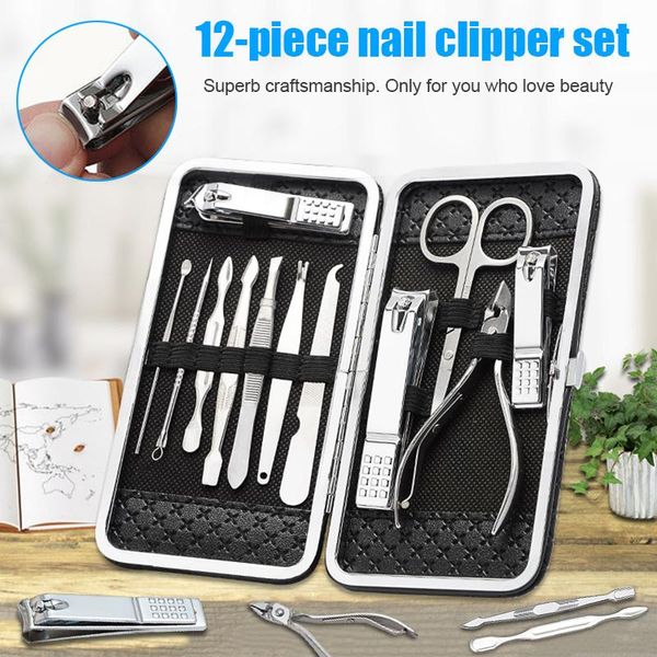 

nail art kits manicure pedicure set clippers 12pcs stainless steel kit tools for cutter with portable case mh8