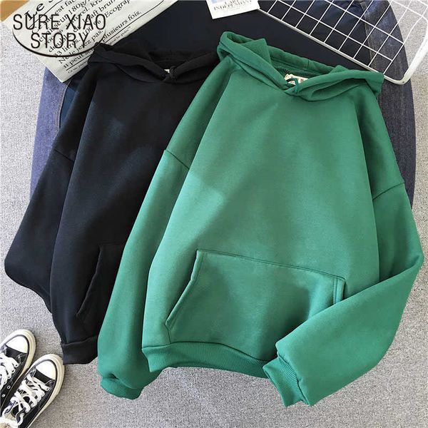 

solid 6 colors harajuku sweatshirt women autumn streetwear korean fashion thick oversize loose hooded coat female 11619 210528, Black