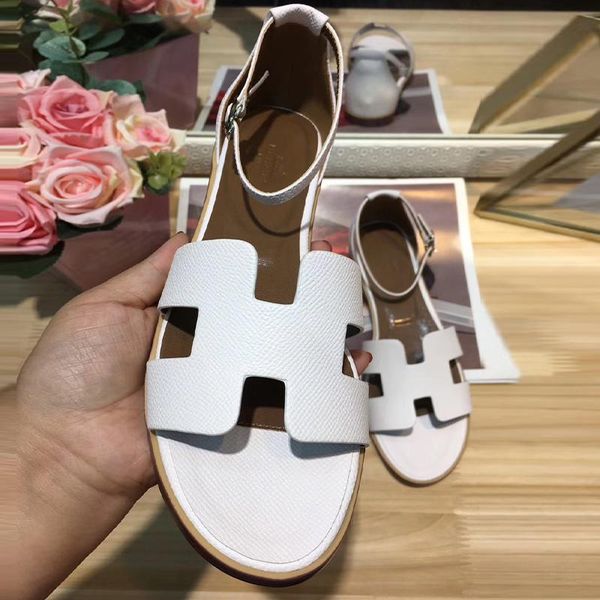

sandals women h designer brand 2021 summer ladies fashion hollow out flat heel shoes female casual comfort leather, Black