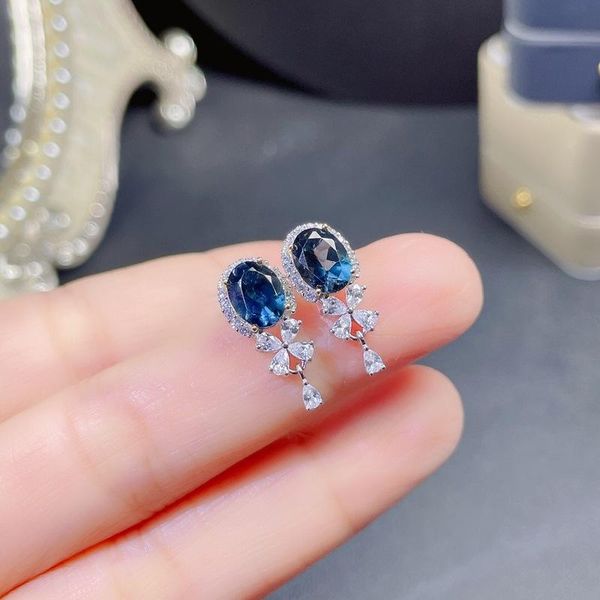 

stud fine jewelry 925 sterling silver natural blue z girl earring eardrop support test chinese style, Golden;silver
