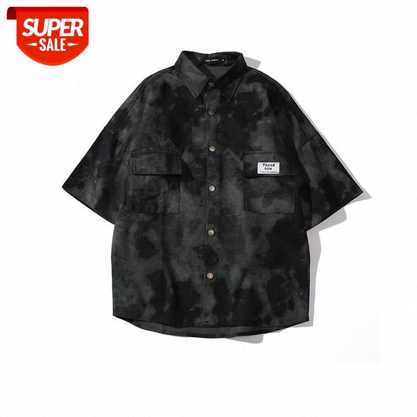 

american retro west coast camouflage tooling short-sleeved shirt male hip-hop loose casual couple #2m55, White;black