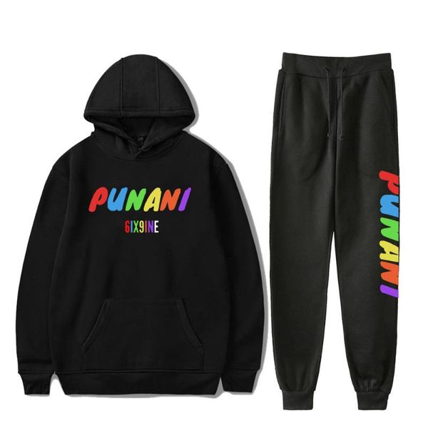 

men's tracksuits hip hop 6ix9ine- punani hoodies set men women pullover pants two-piece sweatshirt suit, Gray