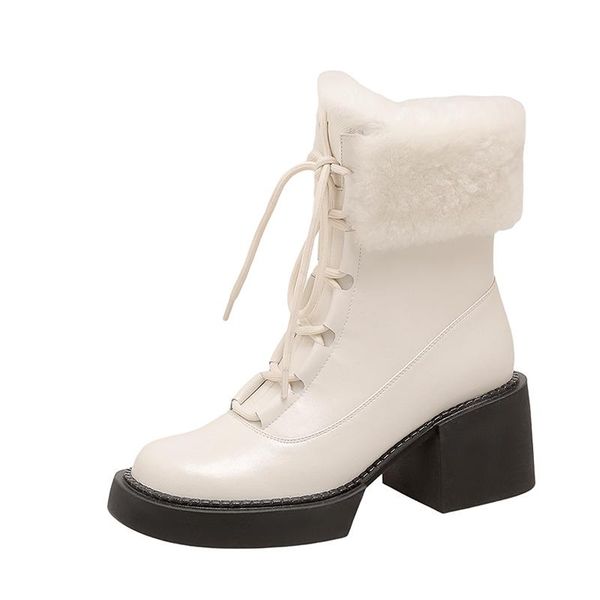 

boots qzyerai 2021 winter fur full genuine leather warm shoes woman snow thick bottom waterproof high heels women, Black