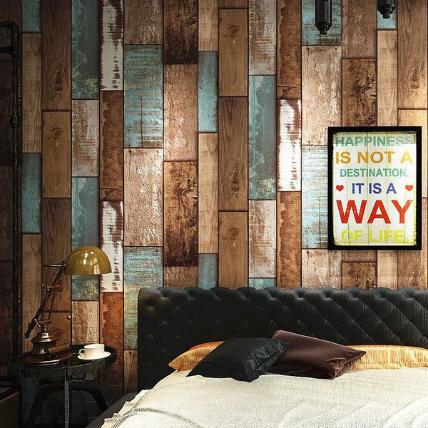 

wallpapers vintage style imitation wood grain wallpaper personality fashion hairdressing clothing store special wall decor3d