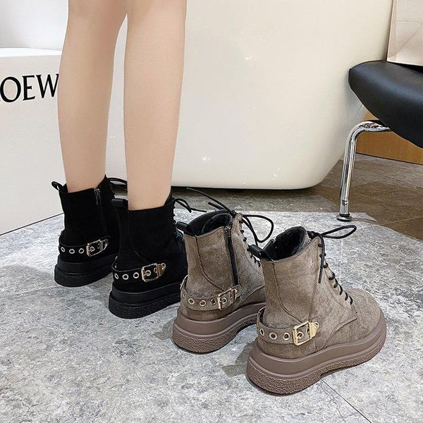 

boots female women shoes platform for fashion plush winter booties woman ladies ankle, Black