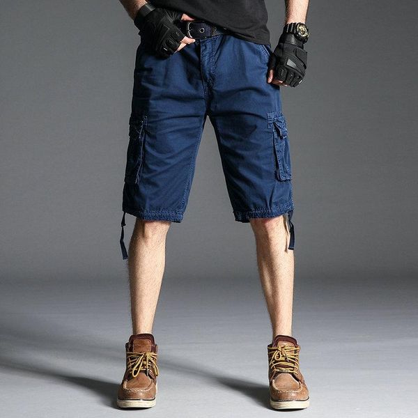 

men's shorts cotton cargo men 2021 summer casual multi-pocket outdoor knee length bermuda male, White;black