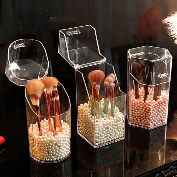 

acrylic makeup brush holder makeup organizer cosmetic holder lipstick pencil storage container transparent storage box #