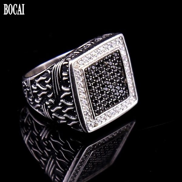 

2021 new real s925 pure sier jewelry black and white diamond men's vintage dripping oil zircon ring for man umut, Silver