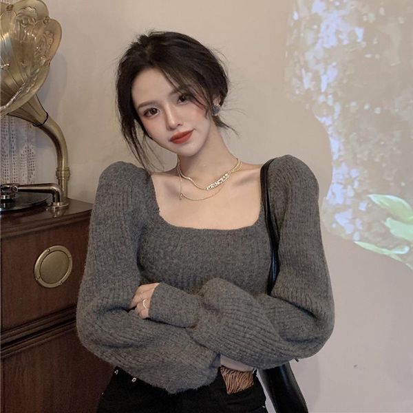 

women's sweaters short bottomed sweater autumn winter inner 2021 korean style square neck vintage knitted elegant pull femme, White;black