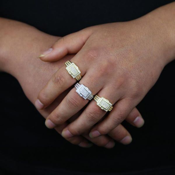 

wedding rings wholesale engagement ring for men iced out bling silver color micro pave cz buckle shaped finger bands, Slivery;golden