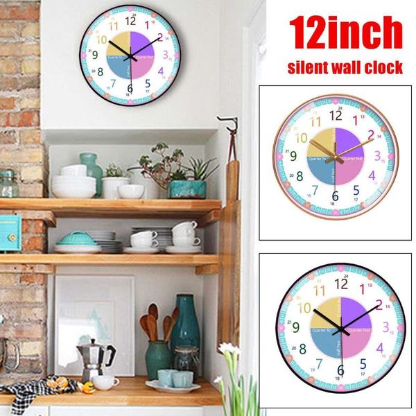 

wall clocks 12inch baby education learning clock living room children fashion round modern bedroom home decor