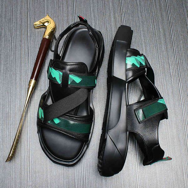 

slippers summer leather men's advanced sandals trend thick soled casual wear soft men's beach shoes uq69, Black