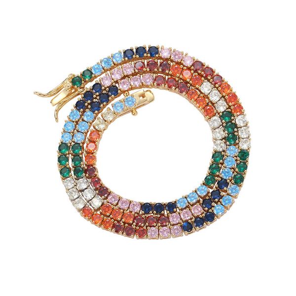 

3mm color zircon tennis chain necklace copper micro inlaid cz 1 row chains hip hop rap necklaces, Silver