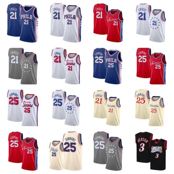 

basketball jersey21 joel embiid25 ben simmons3 n.iversonbasketball jersey full stitched for mens, Black;red