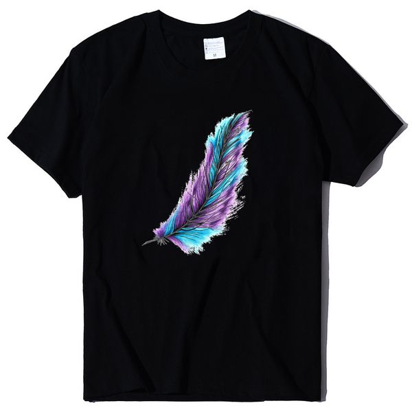 

colorful feather print casual trendy women's t-shirt short sve, White