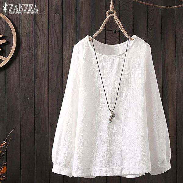 

women's blouses & shirts kaftan linen blouse 2022 lantern long sleeve female casual work blusas femininas plus size tunic tee, White