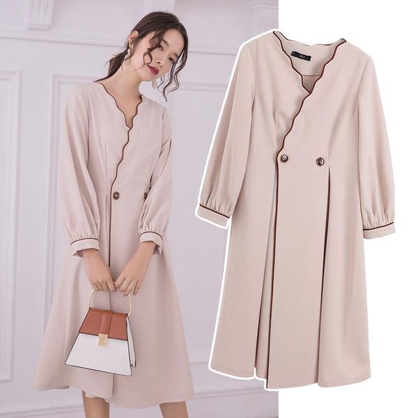 

maternity dresses 8308# clothes spring autumn cotton v neck long sleeve loose stylish dress for pregnant women mom, White