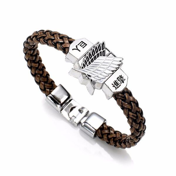 

charm bracelets fashion anime attack on titan bracelet cosplay leather wristband bangles wristlet, Golden;silver