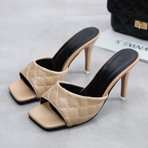 

sandals women's shoes 2021 summer fashion party high heels ladies open toe suede slip on casual plus size slippers female, Black