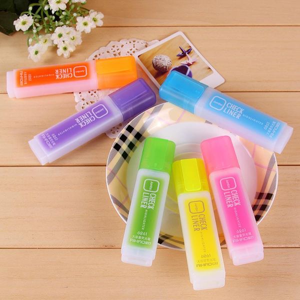 

highlighters 6 pcs / pack cute kawaii fluorescent highlighter pen water color marker for paint draw school supplies stationery, Black;red