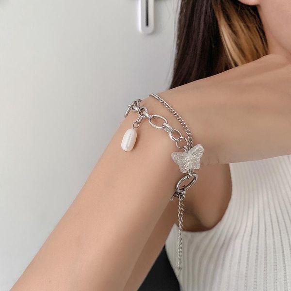 

beaded, strands double-layer titanium steel non-fading butterfly bracelet women bracelets charm mens crystal pulseras, Black