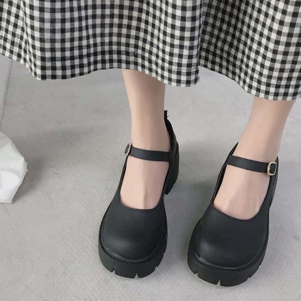 

ribetrini ins girl solid buckle strap round toe mary janes shoes women pumps cosplay sweet fashion pumps, Black