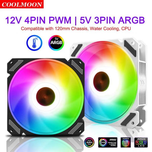 

fans & coolings coolmoon quiet moon 120mm 4pin pwm cooling fan for pc water 5v 3pin argb cooler heatsink radiator gigabyte aura msi