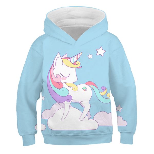 

2020 fall/winter boys girls fashion 3d hoodie cute unicorn space print childrens hooded sweatshirt kids pullover, Black