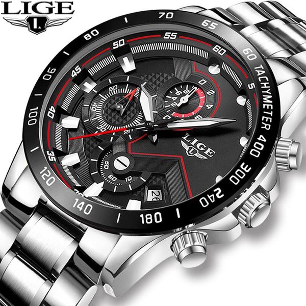 

wristwatches luxury mens watches lige brand military sport luminous waterproof full-steel quartz watch men chronograph relogio masculino, Slivery;brown
