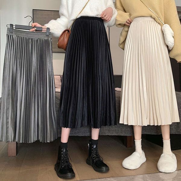 

autumn winter 2020 new high waist and thin pleated skirt with drape feeling, Black;gray