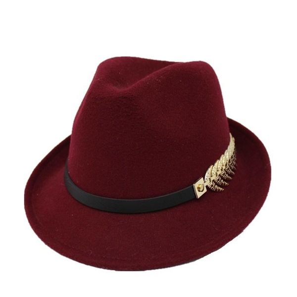 

wide brim hats seioum european us roll narrow wool felt fedora hat for men women trend jazz trilby with belt metal gentleman, Blue;gray