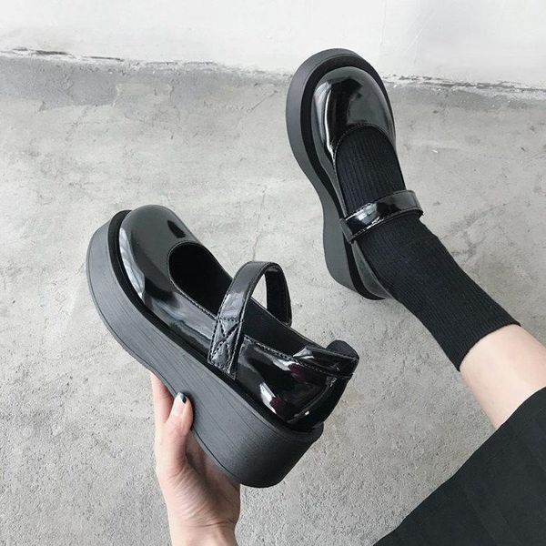 

dress shoes chunky heel platform mary jane women round toe black punk goth high harajuku uniform