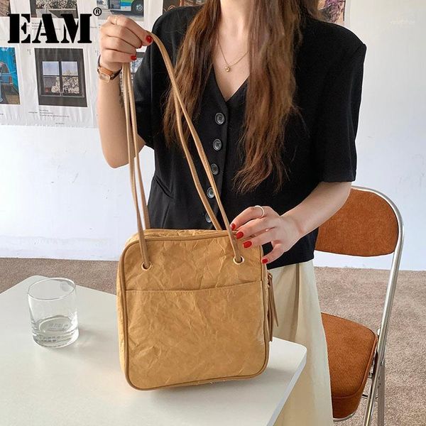

evening bags [eam] women khaki kraft paper pleated waterproof bag personality all-match crossbody shoulder fashion tide 2021 18a3965
