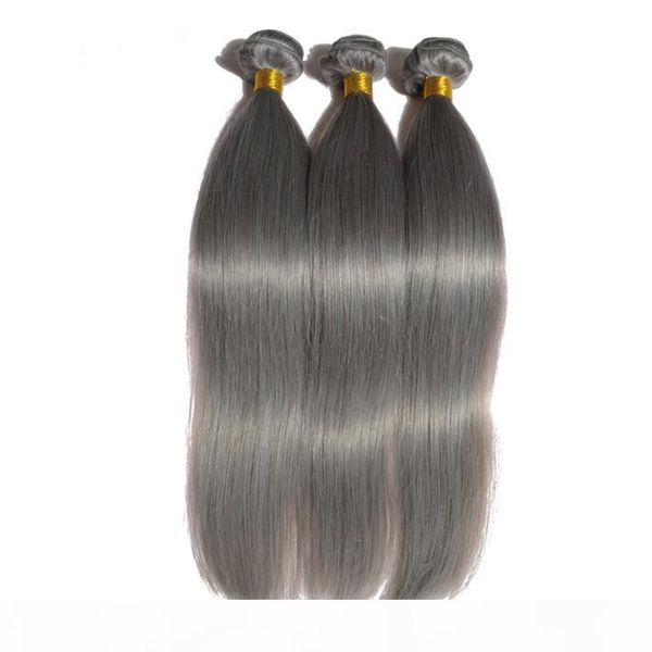

fashion 12-26" silver grey brizalian hair extensions 3 bundles silky straight brazilian human hair weft gray sew in hair extensions, Black