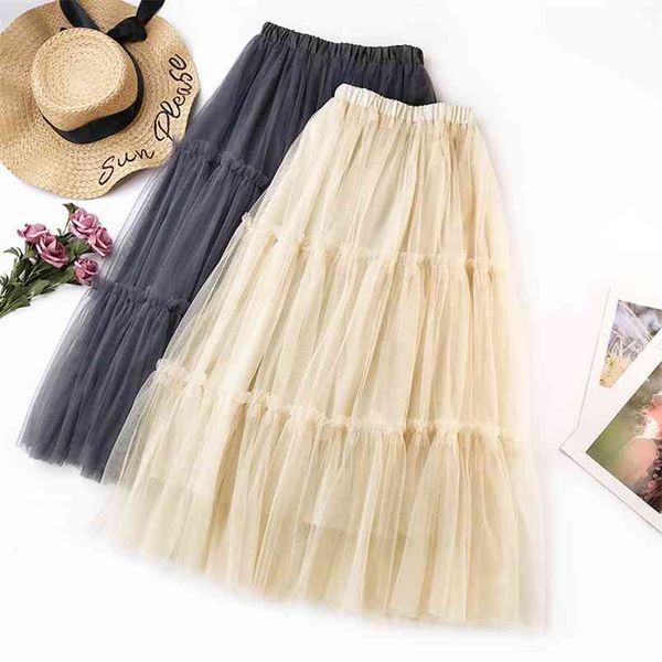 

sping arrival chic super-fairy large-pendulum tulle skirt fungus edge splicing pleated women 210527, Black