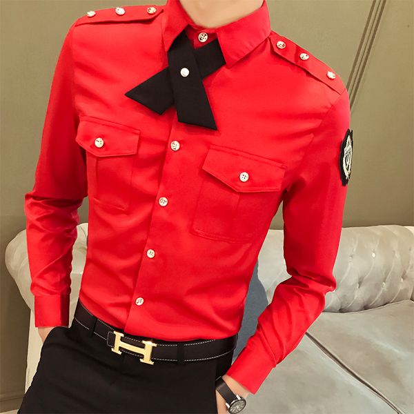 

male fashion casual business fine suit long shirt tie clothes club night party tuxedo shirts chemise homme pebk, White;black