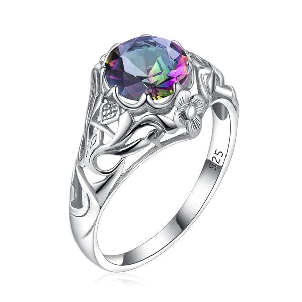 

cluster rings szjinao 925 ring mystic z sterling silver boho flower carve round engagement gemstones jewelry factory, Golden;silver