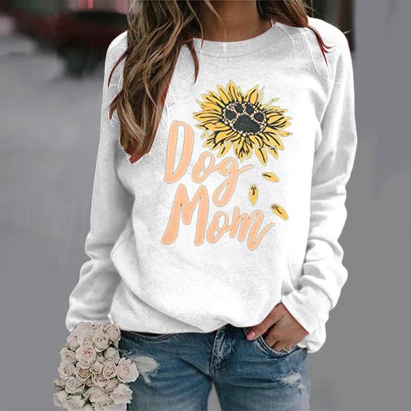 

women's t-shirt women casual long sleeve daisy printing t shirt o-neck 6 colors s-3xl tee shirts loose 2021 spring, White