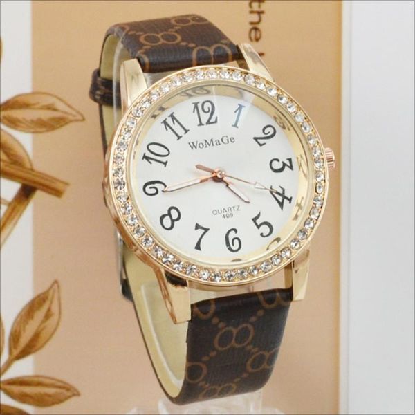

wristwatches womage fashion watch women watches casual girls ladies leather strap quartz relogio feminino, Slivery;brown