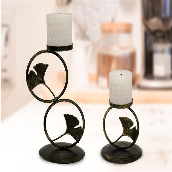 

candle holders creative retro gold candlestick decoration ginkgo leaf round ring utensils romantic wedding props