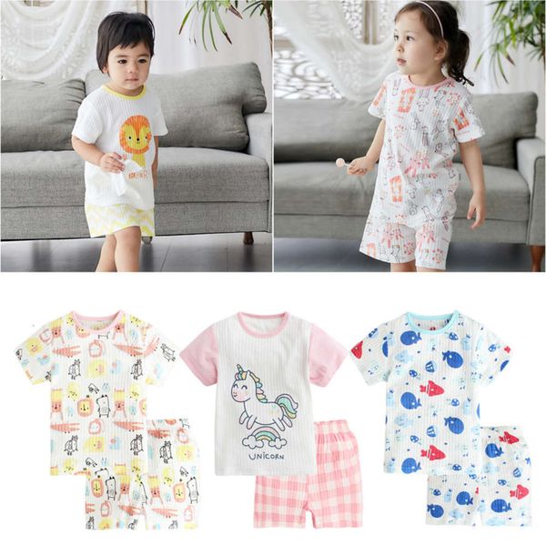 

summer 21 spring home 2-piece round neck suit for boys and girls 90067, White