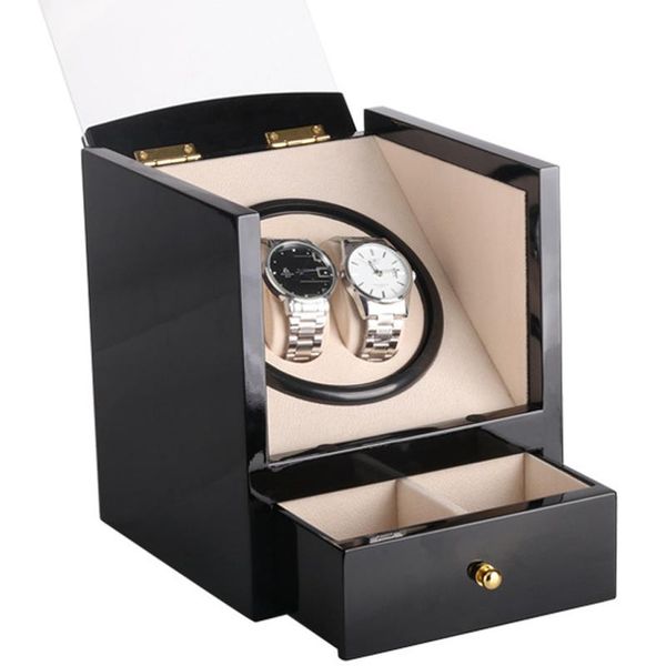 

watch boxes & cases 2+2 automatic mechanical winder double winding box shaker quiet motor watches jewelry storage battery remontoir, Black;blue