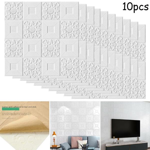 

wall stickers 10pcs 3d tile carved sticker panels peel and stick home decor decorative panel art plaster cutting geometric diamond