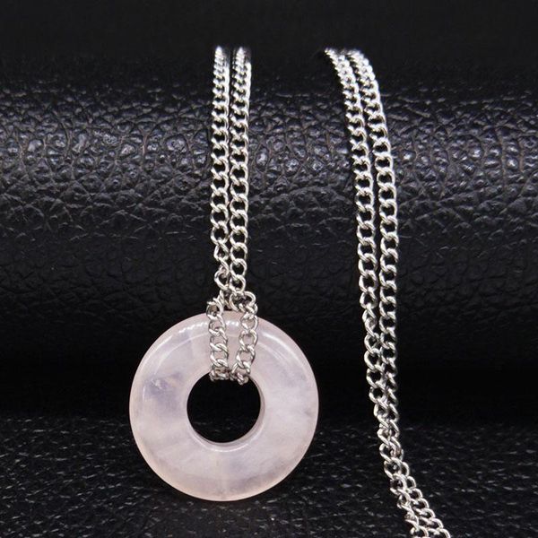 

pendant necklaces safety buckle stainless steel pink crystal necklace women silver color small jewelry kettingen voor vrouwen n2036s04