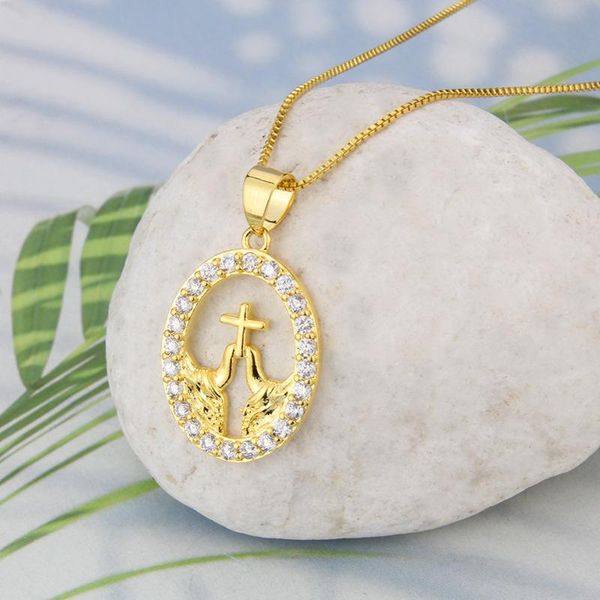 

pendant necklaces oval hollow cross neckalce gold-plated silver-plated charm chain shine zircon drop hanging jewelry gift