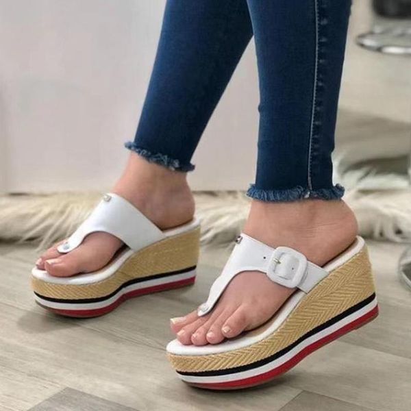 

women sandals 2021 new heels woman slippers platform wedges shoes ladies summer slides mujer buckle flip flops plus size 43, Black