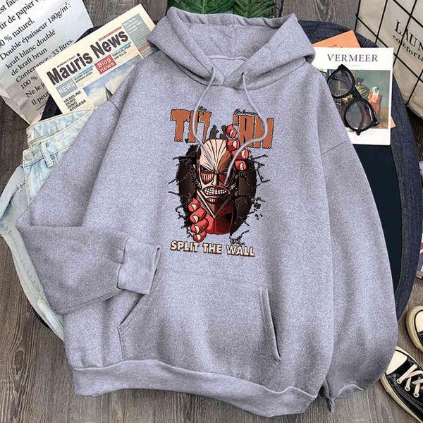 

anytime attack in titan print wool harajuku pocket clothing fashion men's vintage punk hoodie, Black