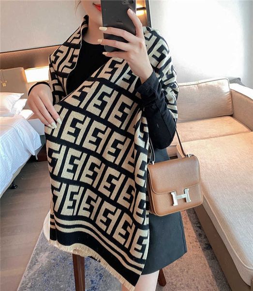 

autumn and winter korean alphabet cashmere women's fashion multifunctional external scarf warm shawl in air-conditioned room, Blue;gray