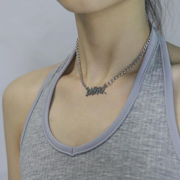 

pendant necklaces custom gothic thorn letter old english nameplate necklace for women chain choker men boho pretty jewelry gift, Silver